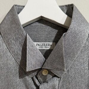 Pal Zileri Gray 100% Silk Neck Sz‎ 17 HIdden Bitton Cufflinks Dress Shirt